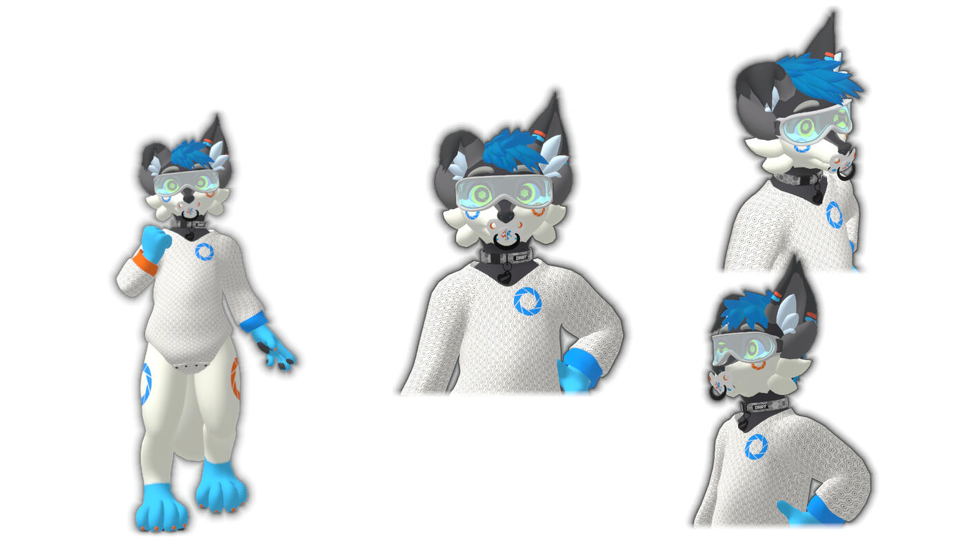 Mini Canine with custom onesie, goggles, and pacifier