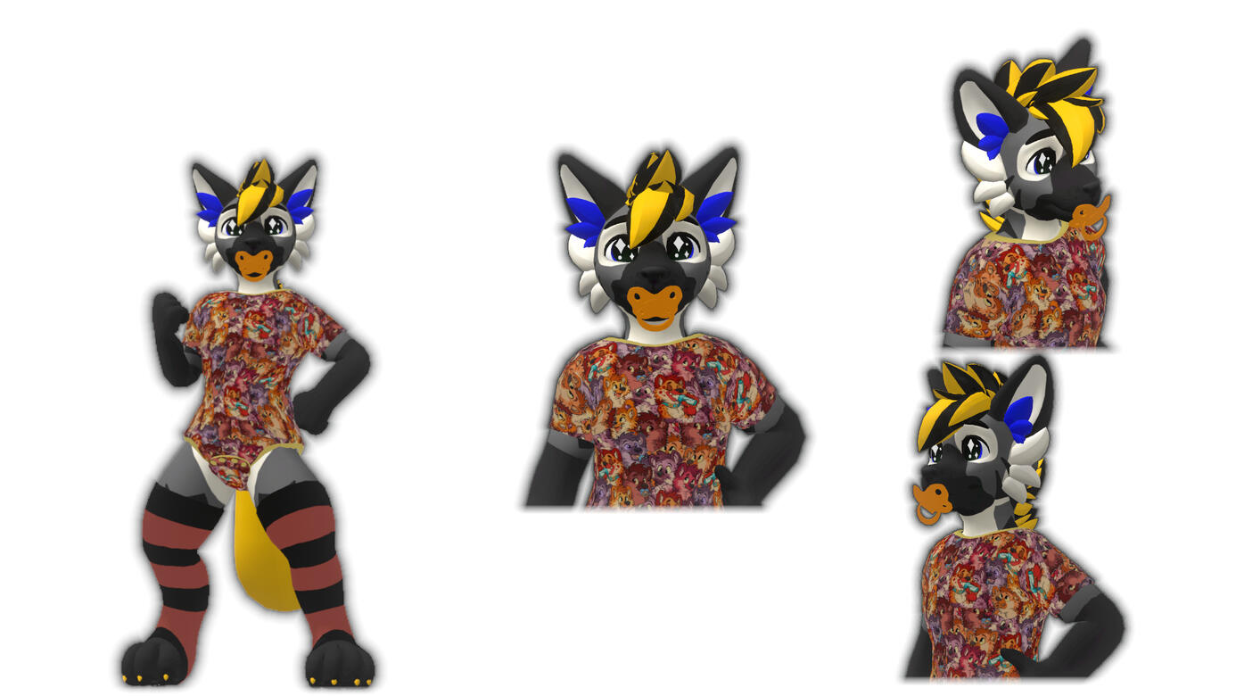 Mini Canine with custom onesie, textures, and pacifier